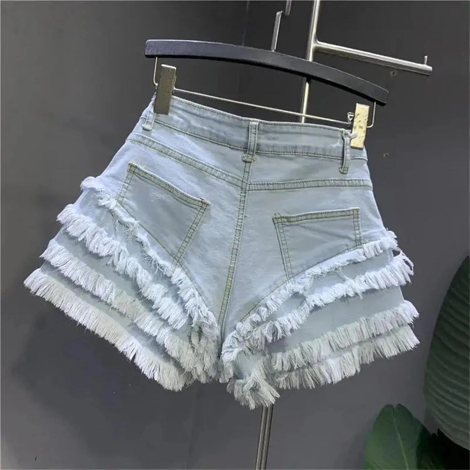 Women’s Punk Rock Spring Summer Denim Shorts Metal Studs Edgy High Waist Ripped Hot Pants