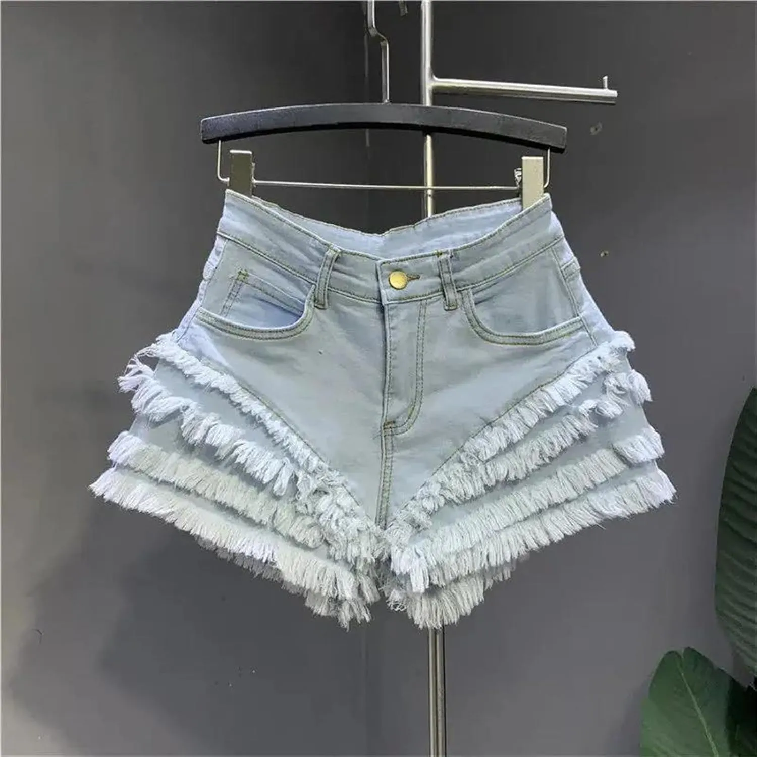 Women’s Punk Rock Spring Summer Denim Shorts Metal Studs Edgy High Waist Ripped Hot Pants