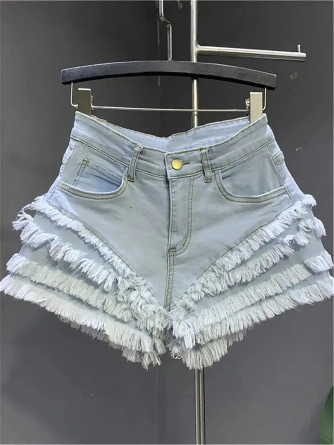 Women’s Punk Rock Spring Summer Denim Shorts Metal Studs Edgy High Waist Ripped Hot Pants