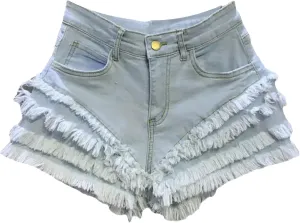 Women’s Punk Rock Spring Summer Denim Shorts Metal Studs Edgy High Waist Ripped Hot Pants