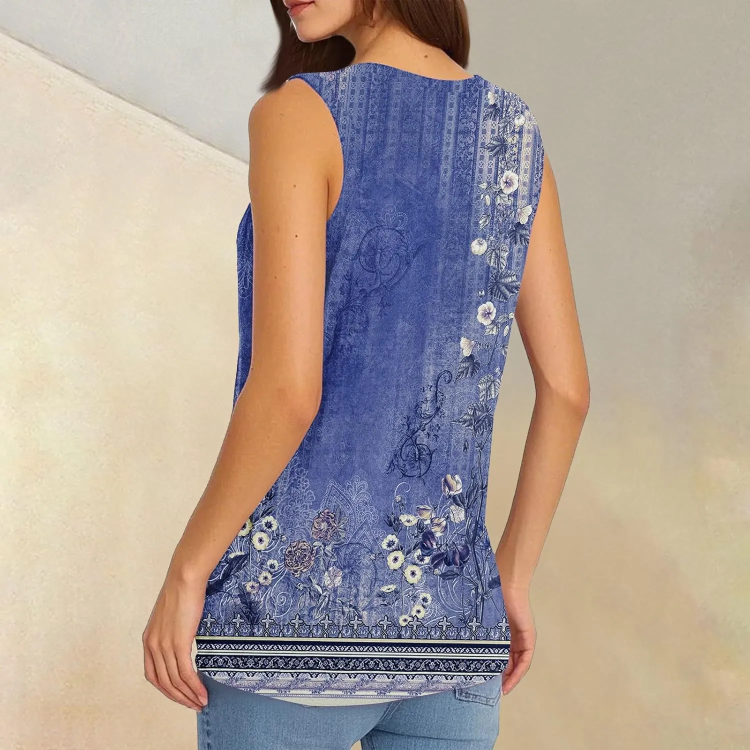 Women's Sleeveless V-Neck Floral Print Summer Top Casual Loose Fit Blouse for Everyday Wear Red Size Options