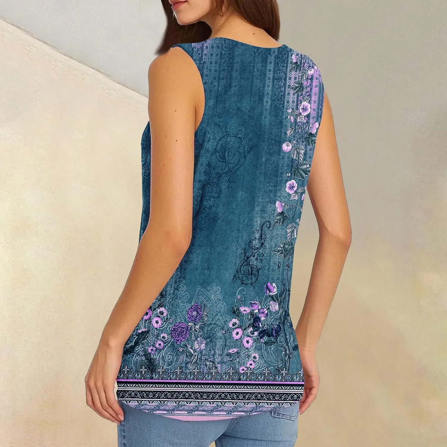 Women's Sleeveless V-Neck Floral Print Summer Top Casual Loose Fit Blouse for Everyday Wear Red Size Options