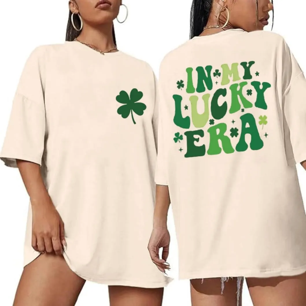 Women's St Patrick's Day Trendy Oversized T-Shirt Lucky Irish Shamrock Paddy's Day Graphic Tees Tops