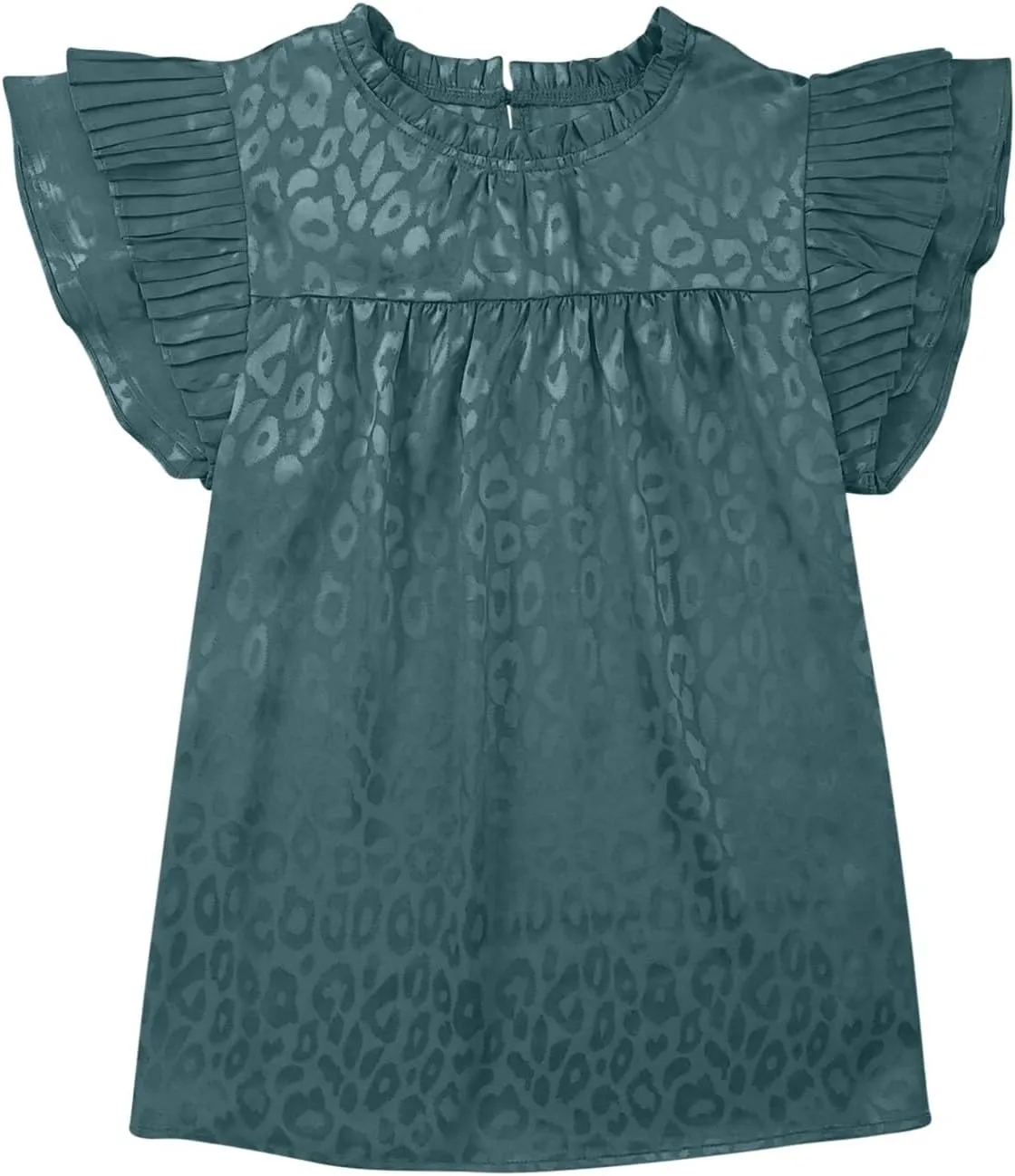 Womens Summer Crewneck Tops Leopard Print Double Ruffle Sleeve Trendy Loose Fit Shirts Casual Everyday Tee Blouses