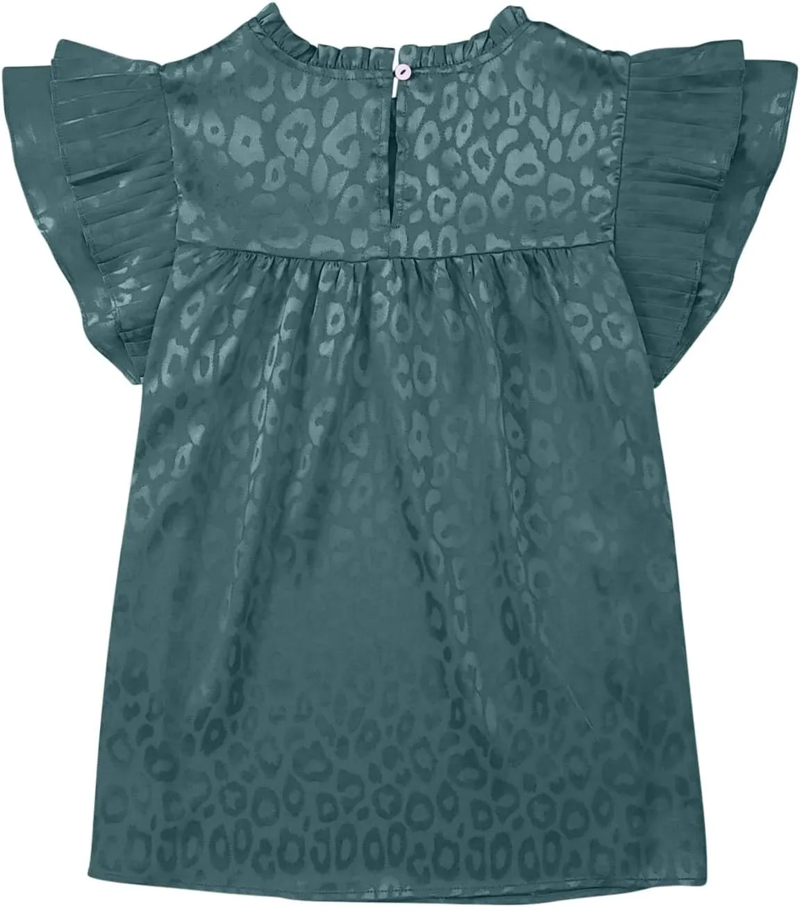 Womens Summer Crewneck Tops Leopard Print Double Ruffle Sleeve Trendy Loose Fit Shirts Casual Everyday Tee Blouses