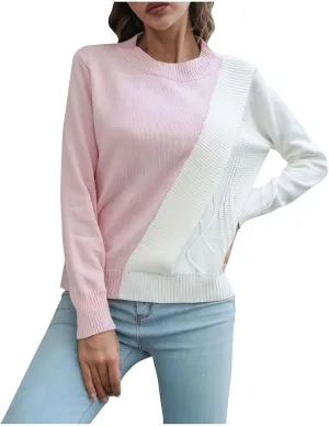 Womens Sweaters Fall Dressy Casual V Neck Long Sleeve Pullover Fashion Clothes 2024 Color Block Knit Trendy Tops