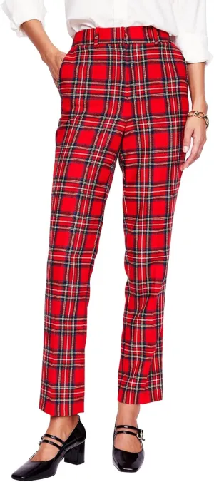 Women's Tartan Plaid Print Pants Mid Rise Straight Leg Casual Long Trousers Christmas Pants