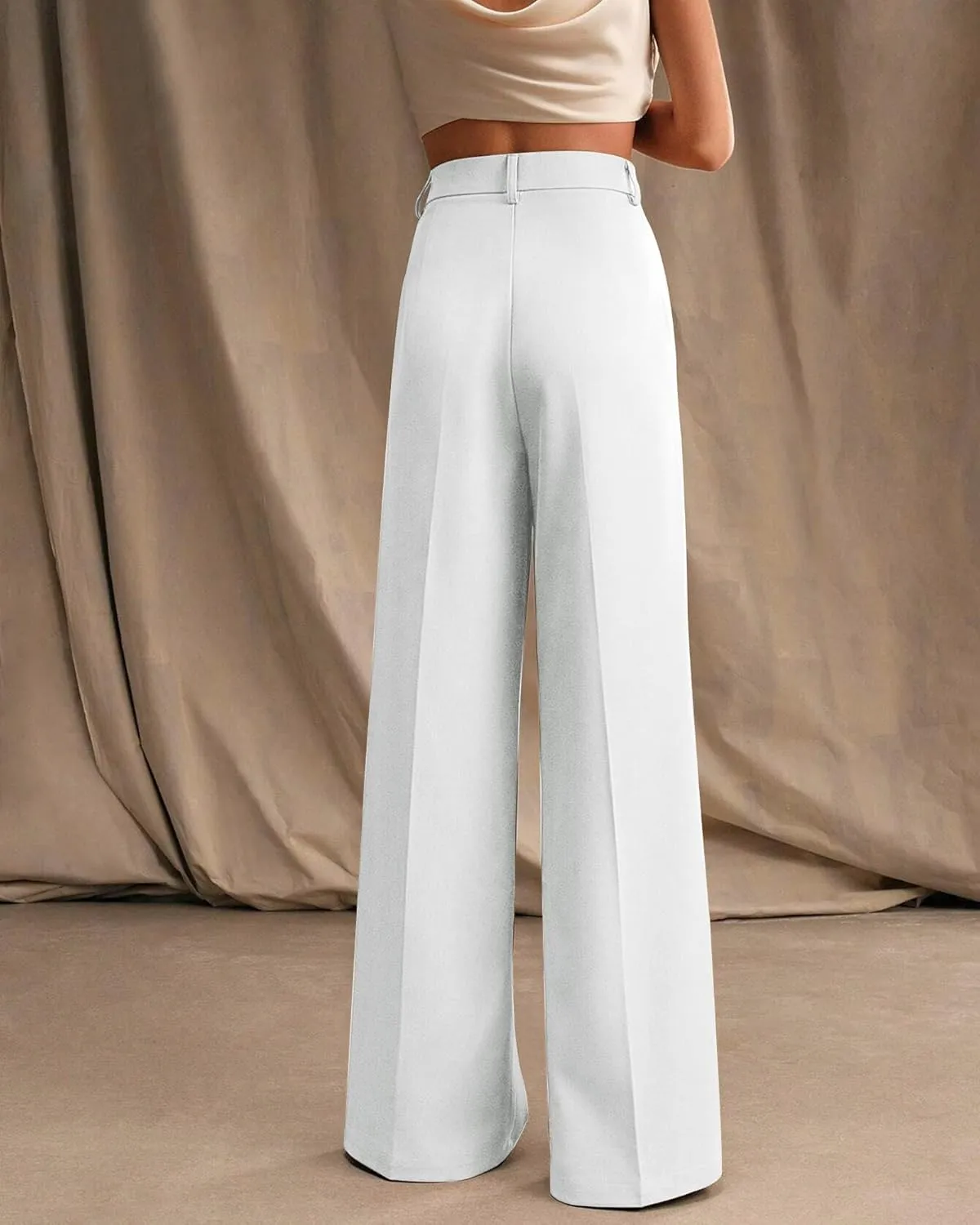 Womens Wide Leg Pants High Waist Straight Work Pants Office Business Casual Palazzo Trousers with Pockets