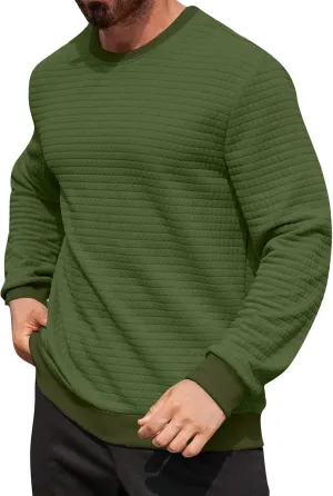 Ymosrh Mens Athletic Sweatshirts Pullover Plaid Jacquard Long Sleeve Solid Color Casual Workout Sweat Shirts