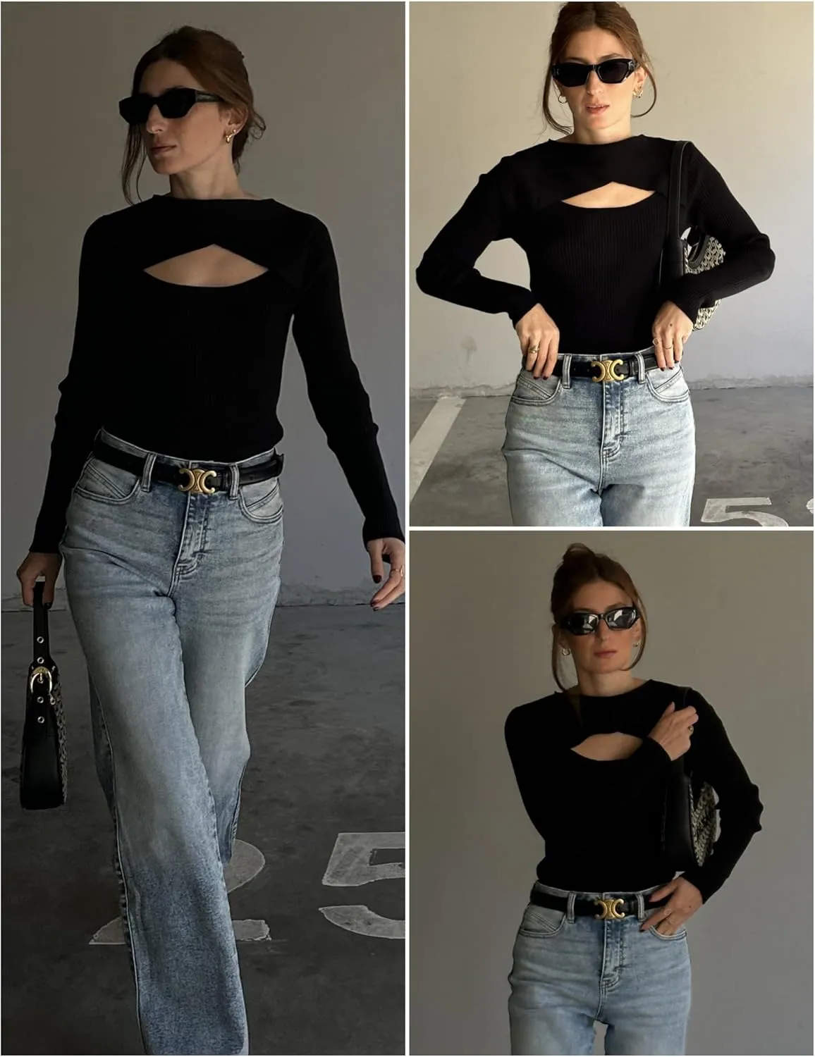 Zeagoo Sweaters for Women 2024 Knit Trendy Long Sleeve Lightweight Slim Fit Pullover Cutout Tops S-XXL