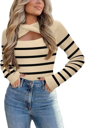 Zeagoo Sweaters for Women 2024 Knit Trendy Long Sleeve Lightweight Slim Fit Pullover Cutout Tops S-XXL