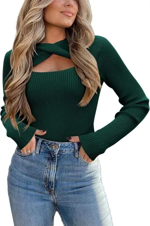 Zeagoo Sweaters for Women 2024 Knit Trendy Long Sleeve Lightweight Slim Fit Pullover Cutout Tops S-XXL