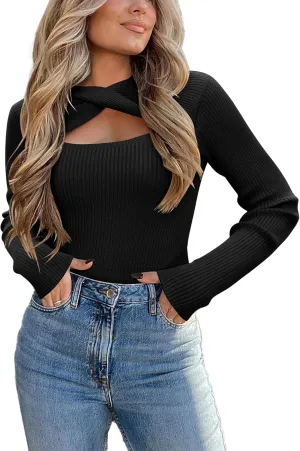 Zeagoo Sweaters for Women 2024 Knit Trendy Long Sleeve Lightweight Slim Fit Pullover Cutout Tops S-XXL