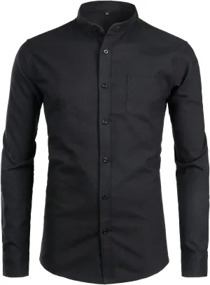 ZEROYAA Men's Hipster Mandarin Collar Long Sleeve Button Up Oxford Shirts with Chest Pocket
