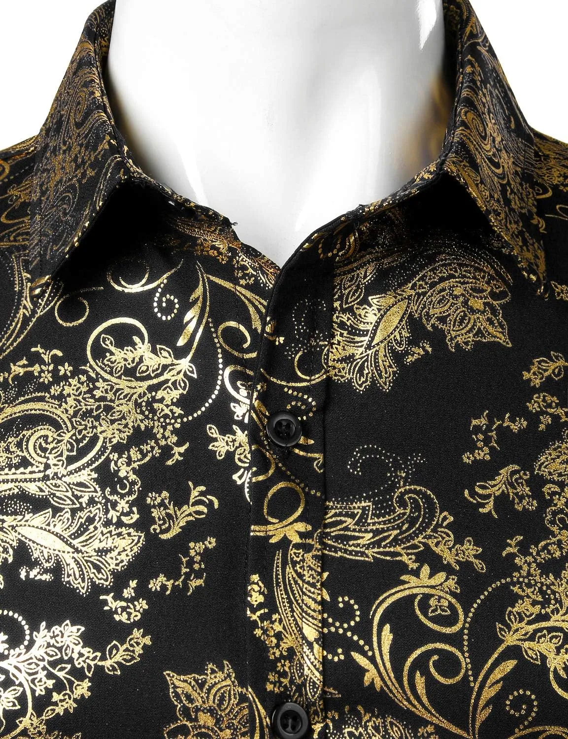 ZEROYAA Men's Luxury Paisley Dress Shirt Shiny Floral Printed Button Down Shirts for Party Prom