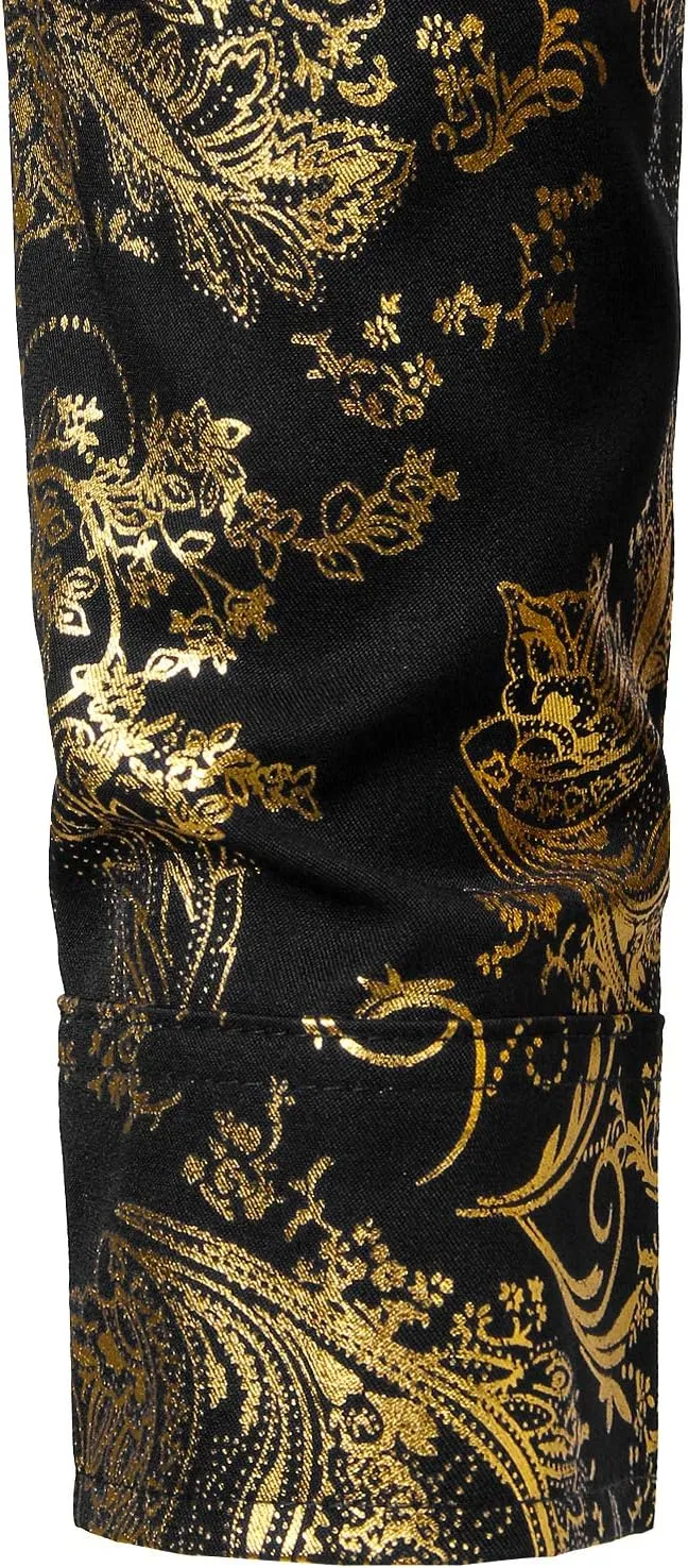 ZEROYAA Men's Luxury Paisley Dress Shirt Shiny Floral Printed Button Down Shirts for Party Prom