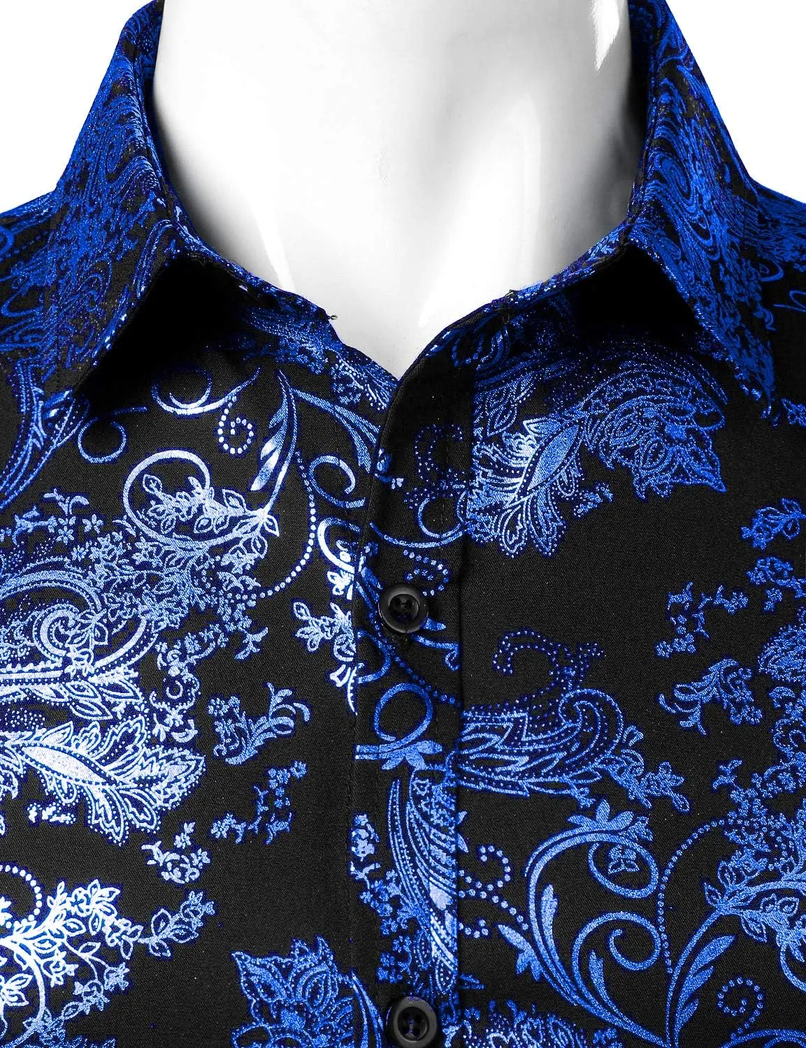 ZEROYAA Men's Luxury Paisley Dress Shirt Shiny Floral Printed Button Down Shirts for Party Prom