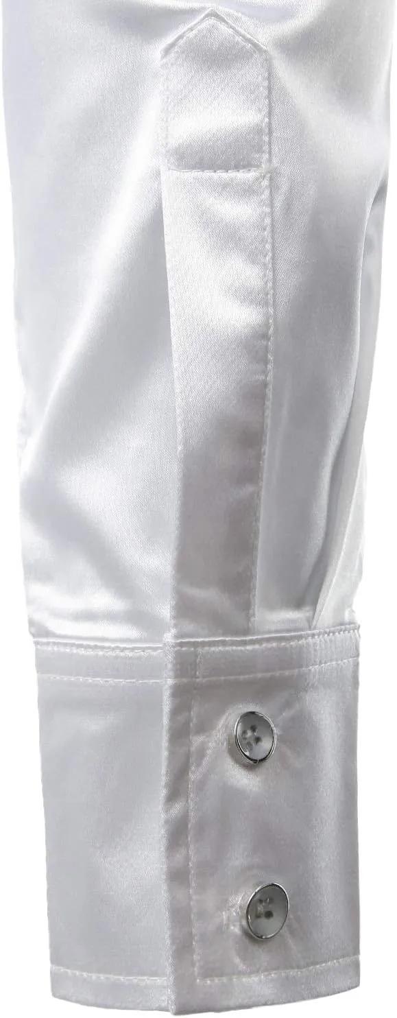 ZEROYAA Men's Shiny Sequins Design Silk Like Satin Button Up Disco Party Dress Shirts