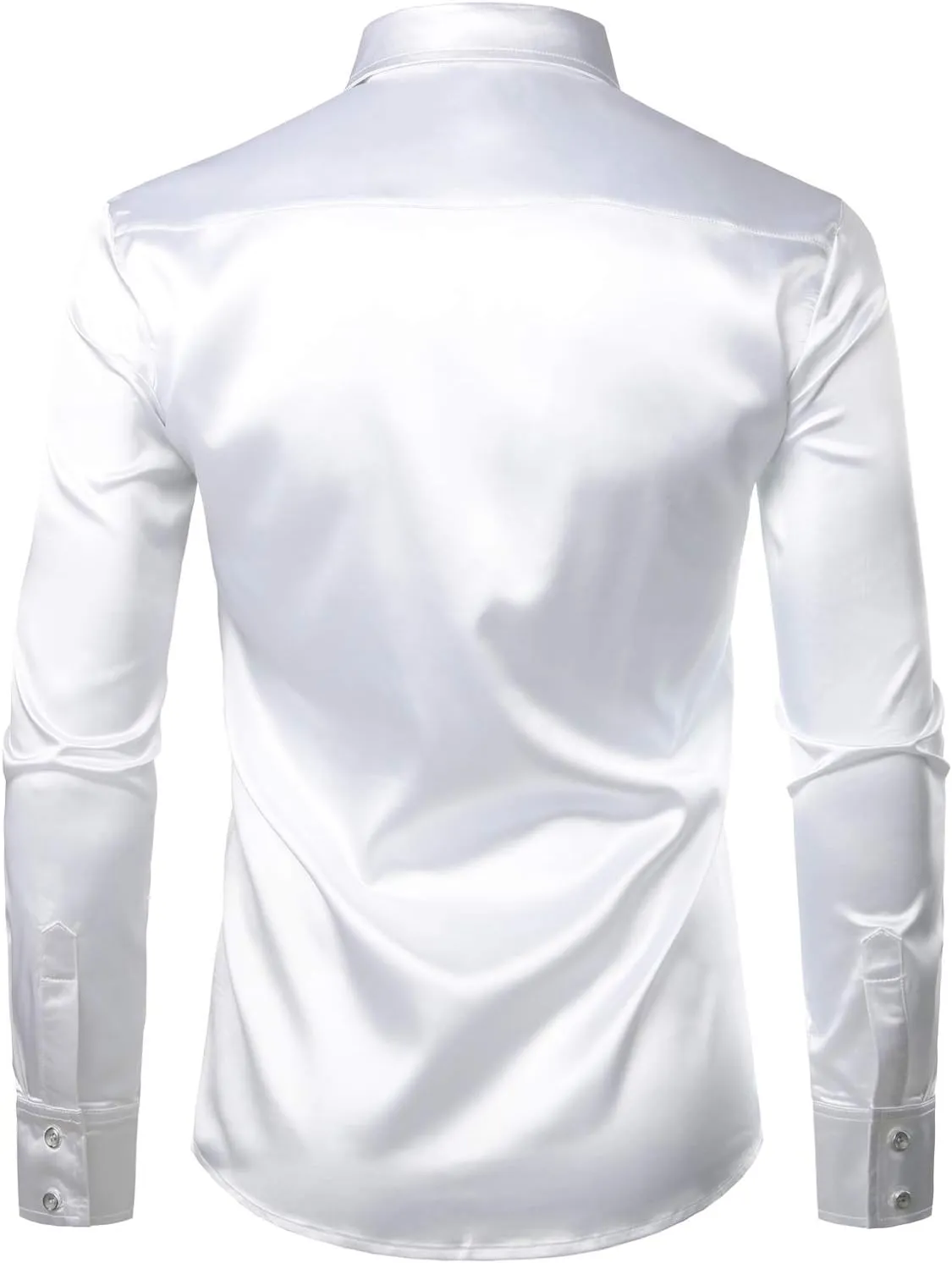 ZEROYAA Men's Shiny Sequins Design Silk Like Satin Button Up Disco Party Dress Shirts