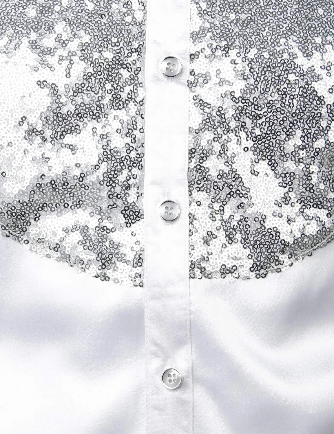 ZEROYAA Men's Shiny Sequins Design Silk Like Satin Button Up Disco Party Dress Shirts