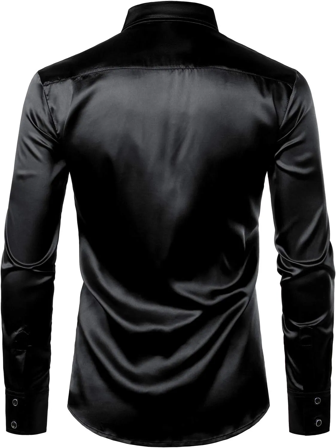 ZEROYAA Men's Shiny Sequins Design Silk Like Satin Button Up Disco Party Dress Shirts