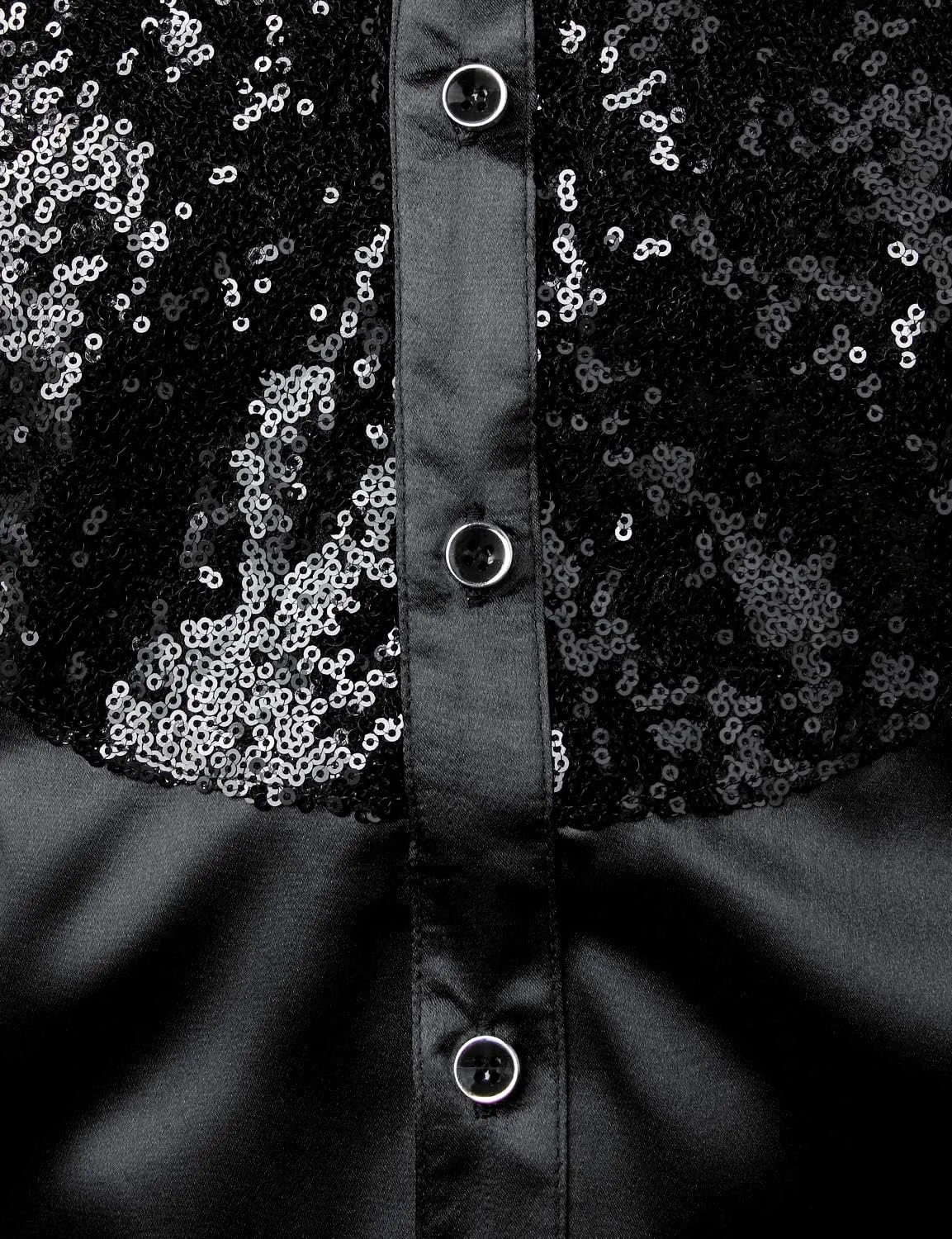 ZEROYAA Men's Shiny Sequins Design Silk Like Satin Button Up Disco Party Dress Shirts