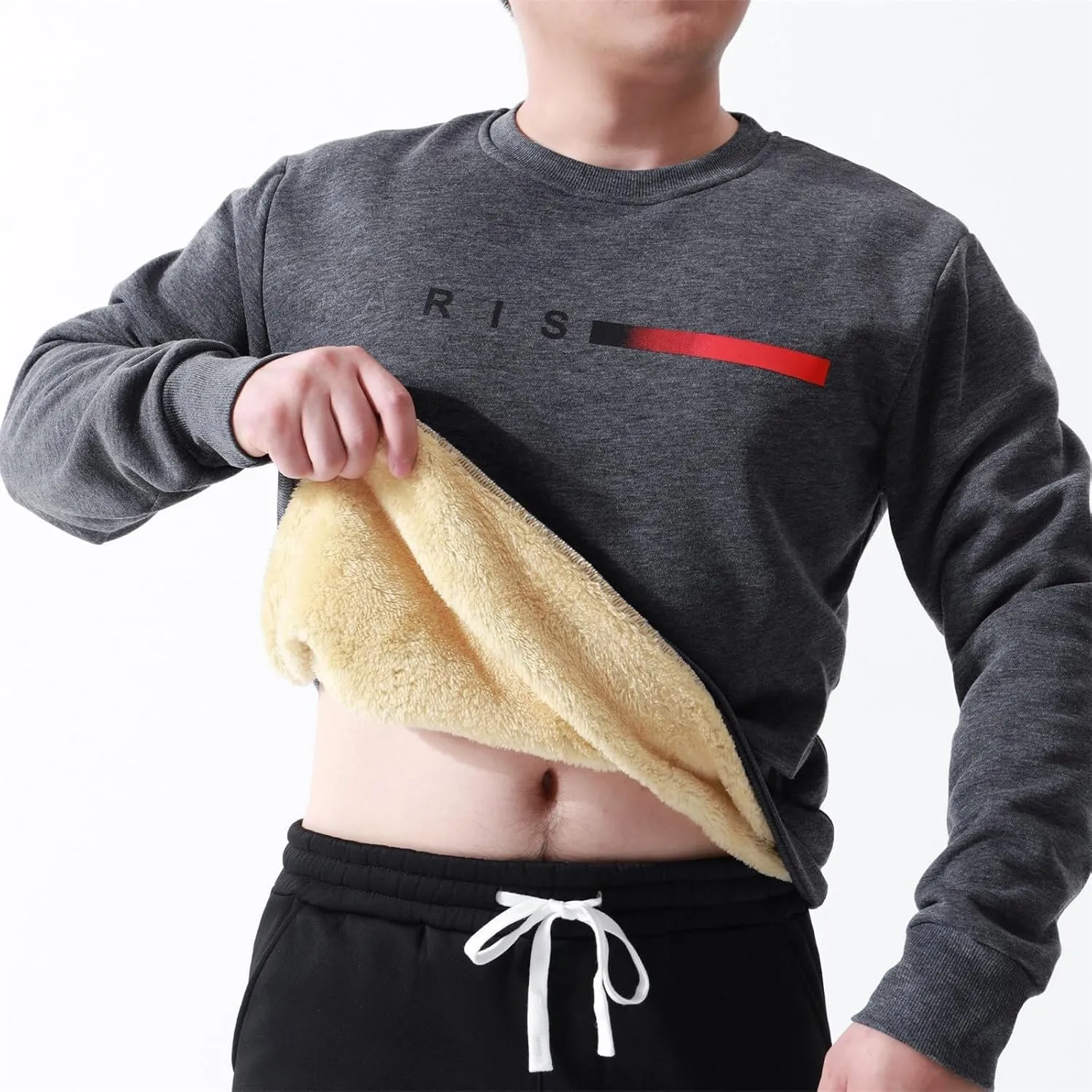 ZYXTIM Men's Sherpa Lined Sweatshirt Fleece Crewneck Long Sleeve Thermal Thick Winter Pullover Top Sweater Warm John Shirts
