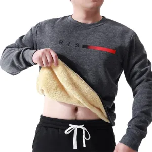 ZYXTIM Men's Sherpa Lined Sweatshirt Fleece Crewneck Long Sleeve Thermal Thick Winter Pullover Top Sweater Warm John Shirts